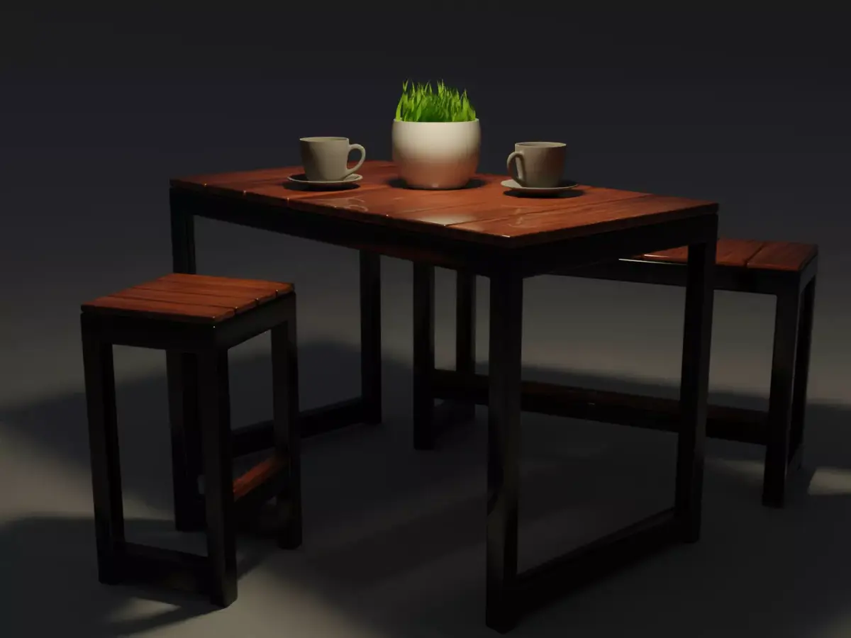 8 Different wood furniture elenements chairs and tables textured Free 3D model