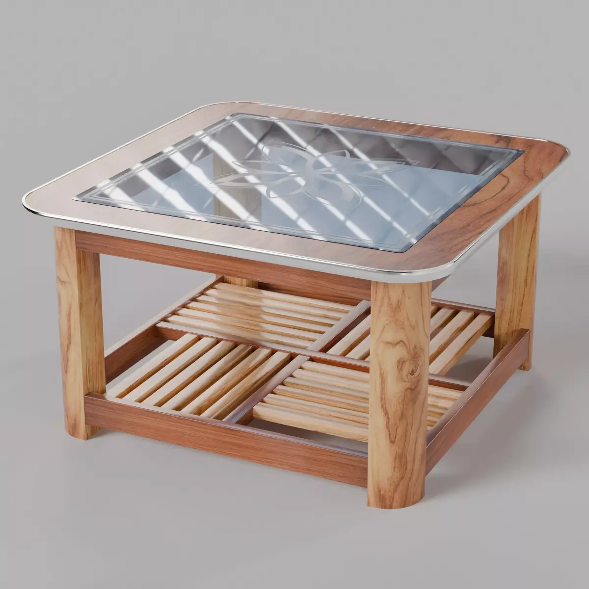 Wooden Glass Table Free low-poly 3D model