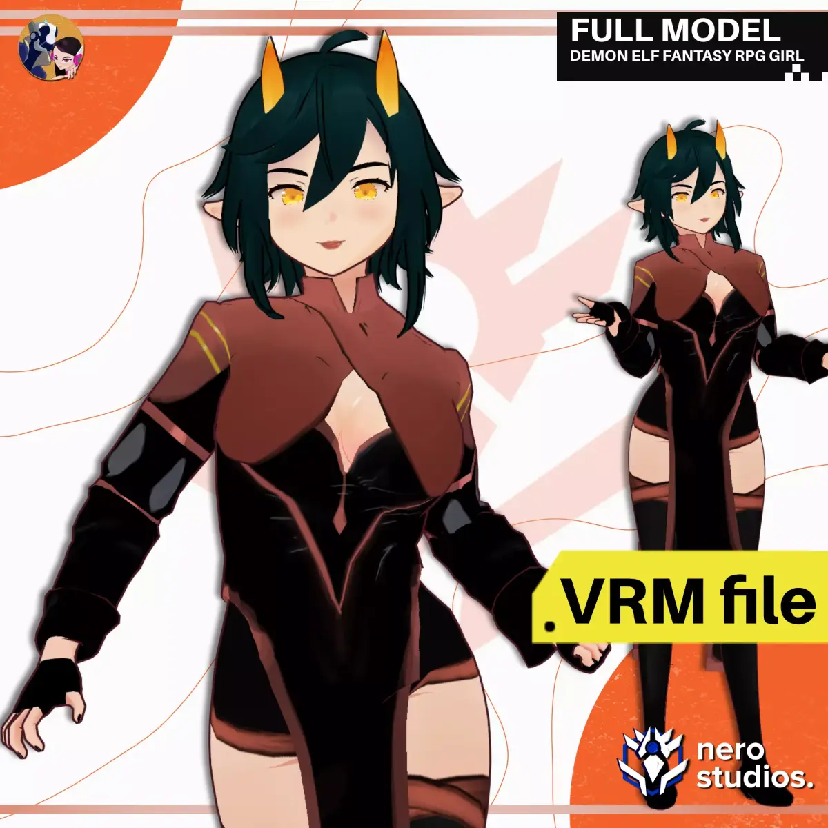 VRM DEMON ELF FANTASY RPG GIRL COAT EVIL HORNED 3D model