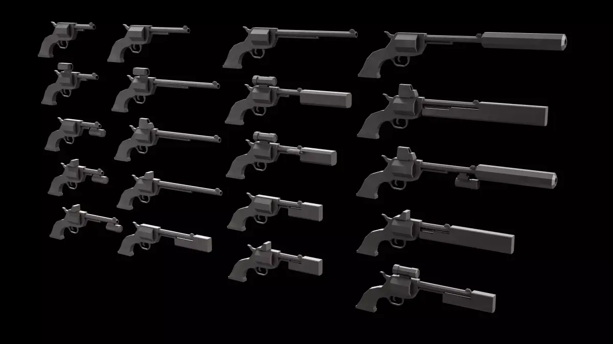 Stylized Low Poly RevolverV2 -20 Variations Game Ready Low-poly 3D model