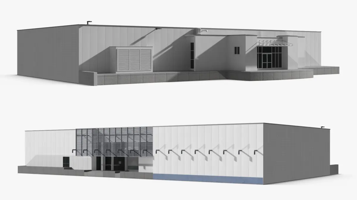 Flat Roof Building White 3D model