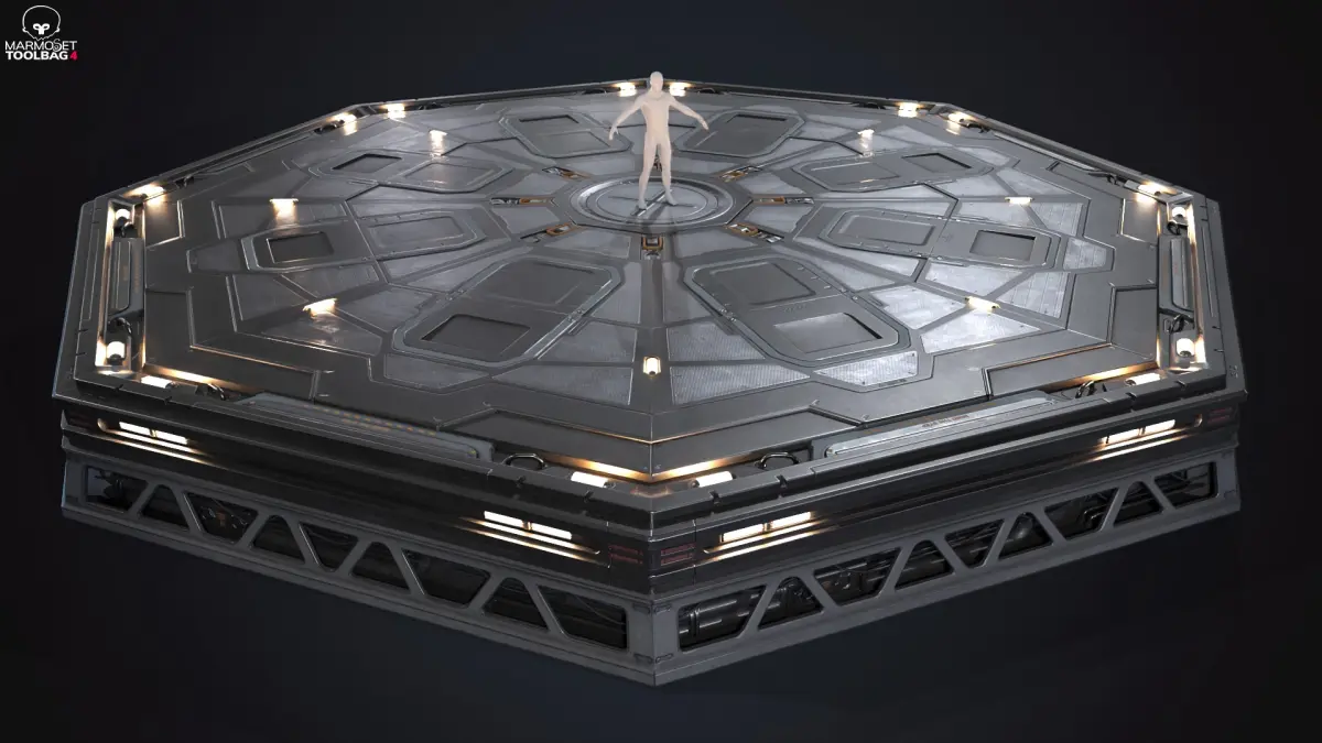 Sci-fi Helipad Landing Platform Stand PBR 3D model