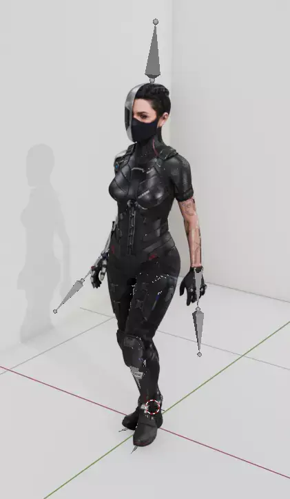 Cyber punk Woman 3D model Game ready rigged with animation Low-poly 3D model
