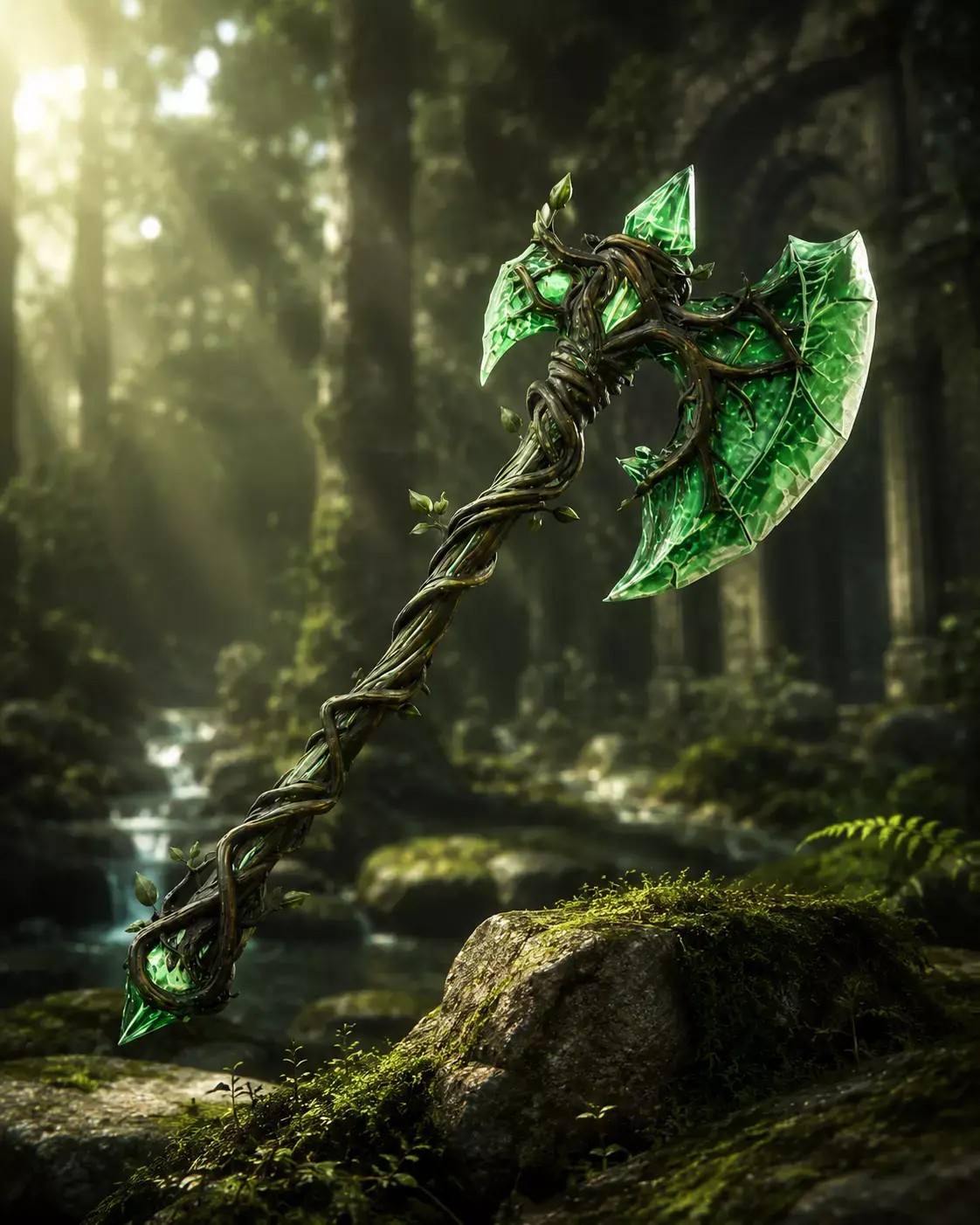 Fantasy Crystal Axe Nature Style Game Ready Low-poly 3D model