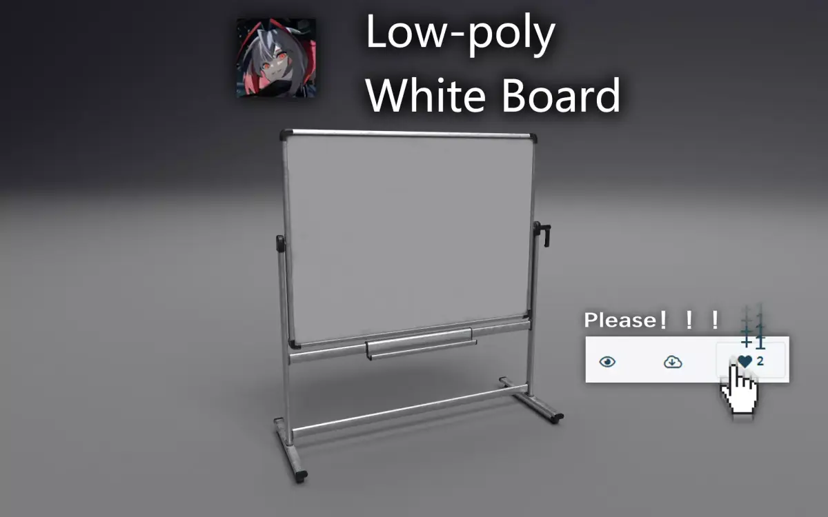 Blank White Board Free low-poly 3D model