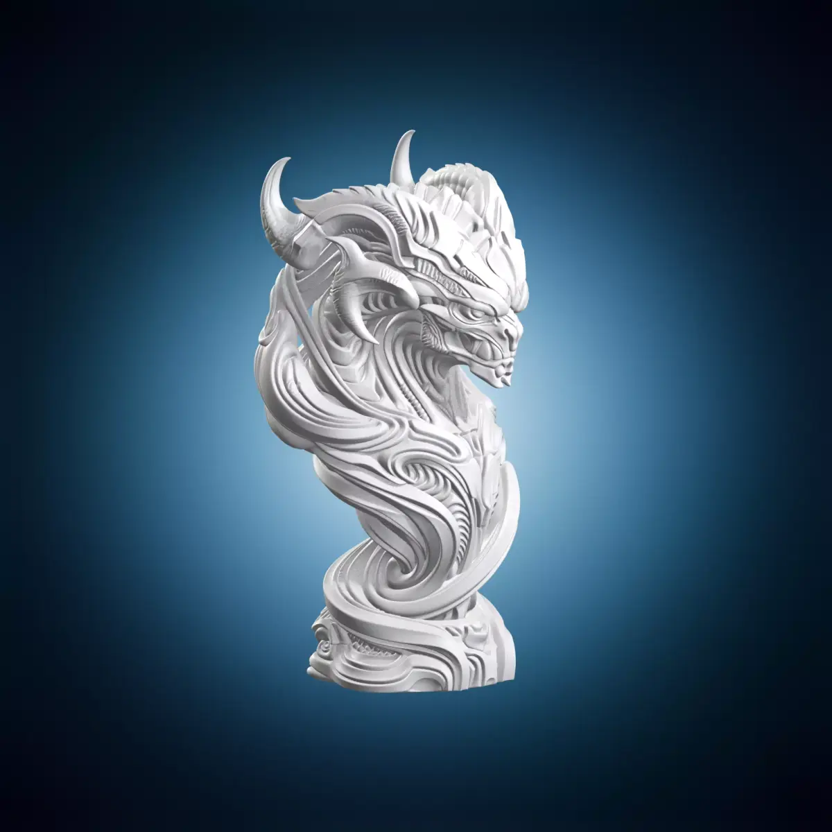 Ornate Horned Alien Bust Sculpture 3D print model