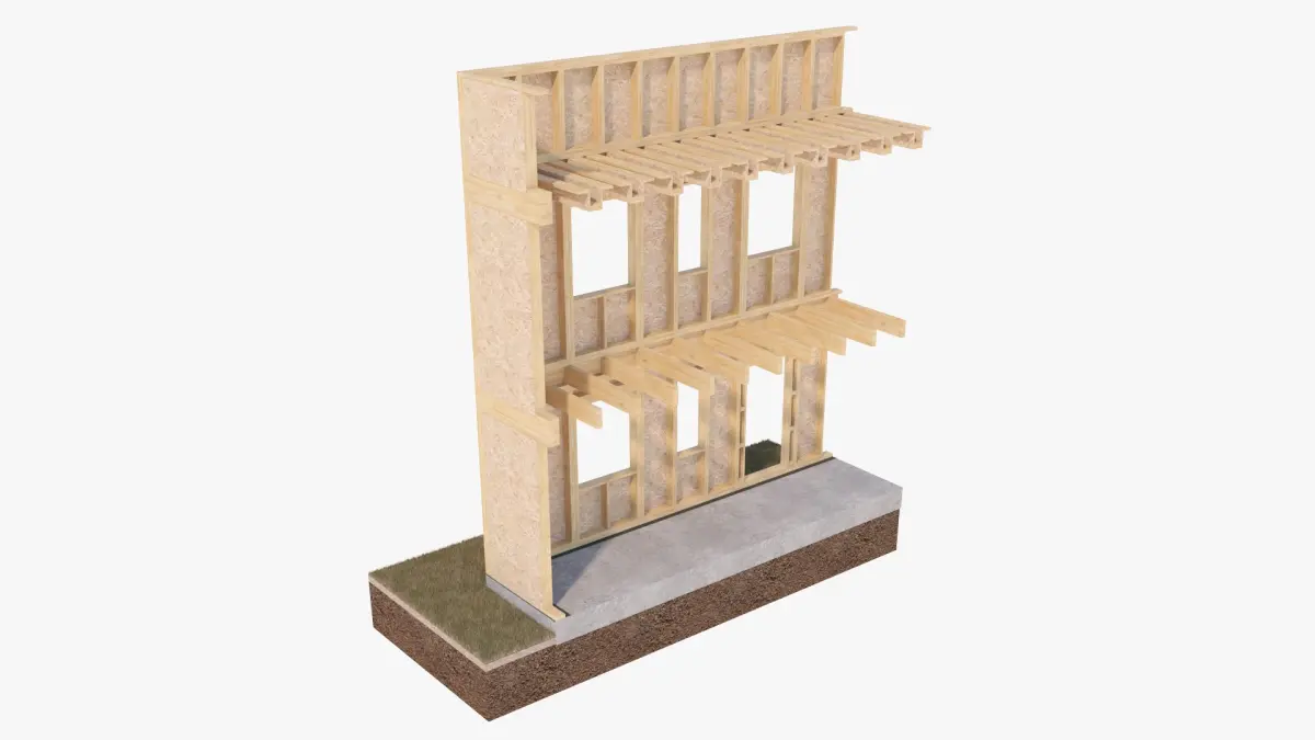 Timber Frame House Structural Section 3D model
