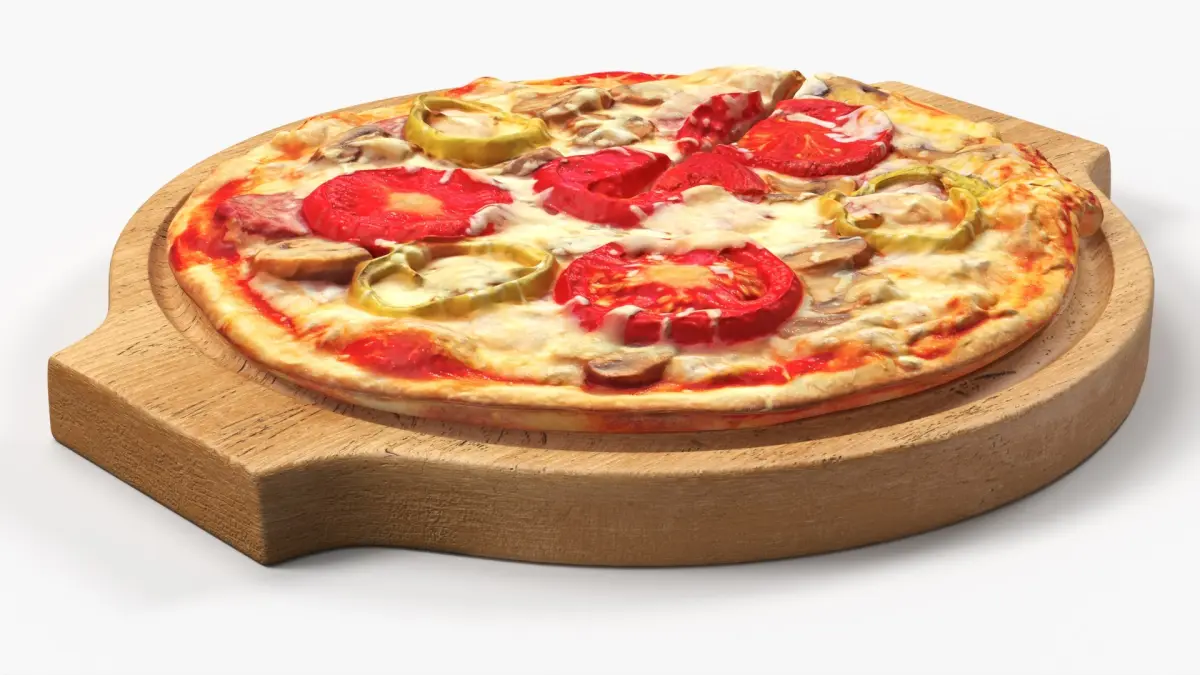 Round Serving Board with Pizza 3D model