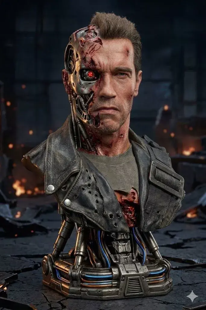 Battle Damaged T800 Bust STL Terminator Cyborg 3D Statue 3D print model