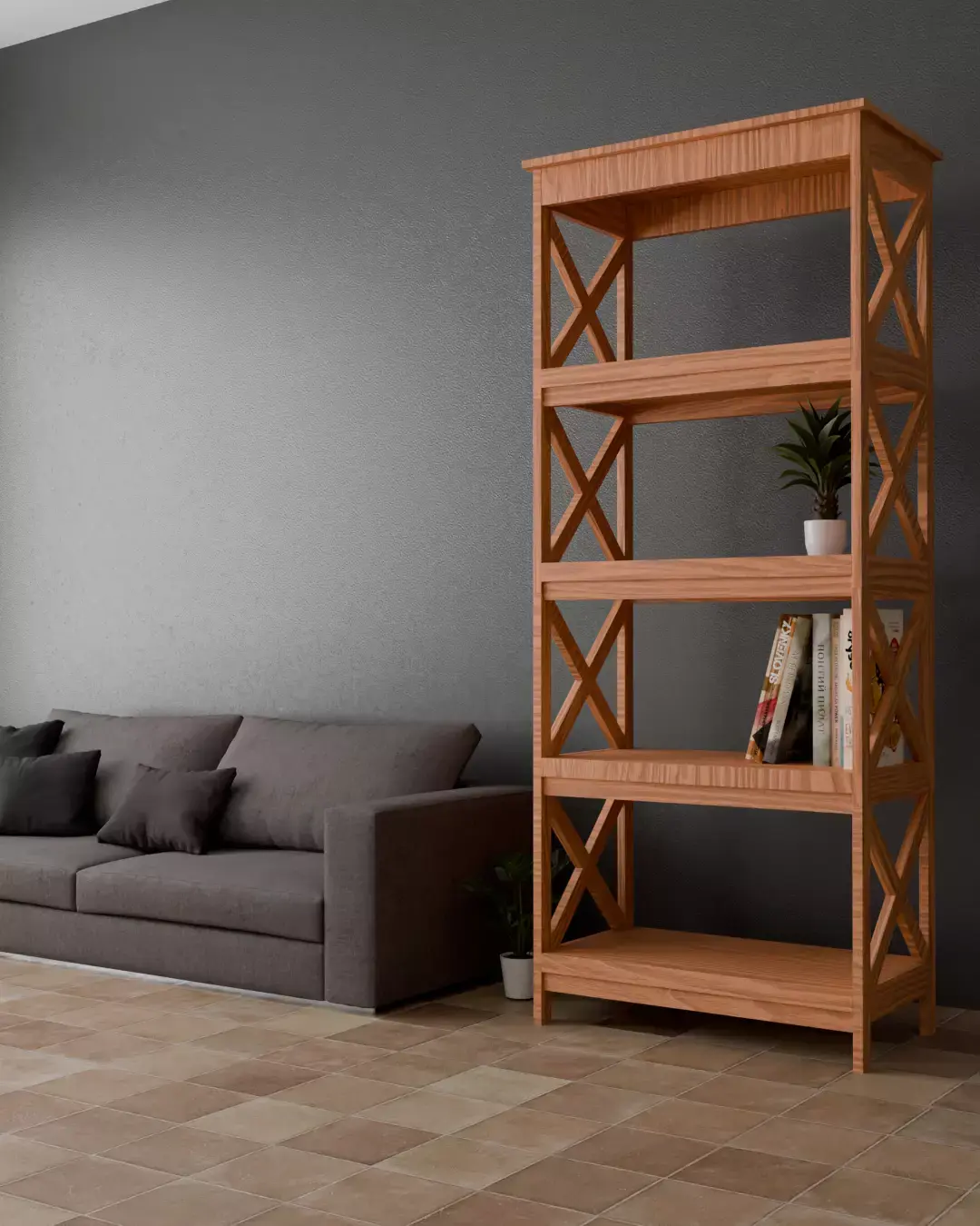 FREE Wooden bookcase Free low-poly 3D model