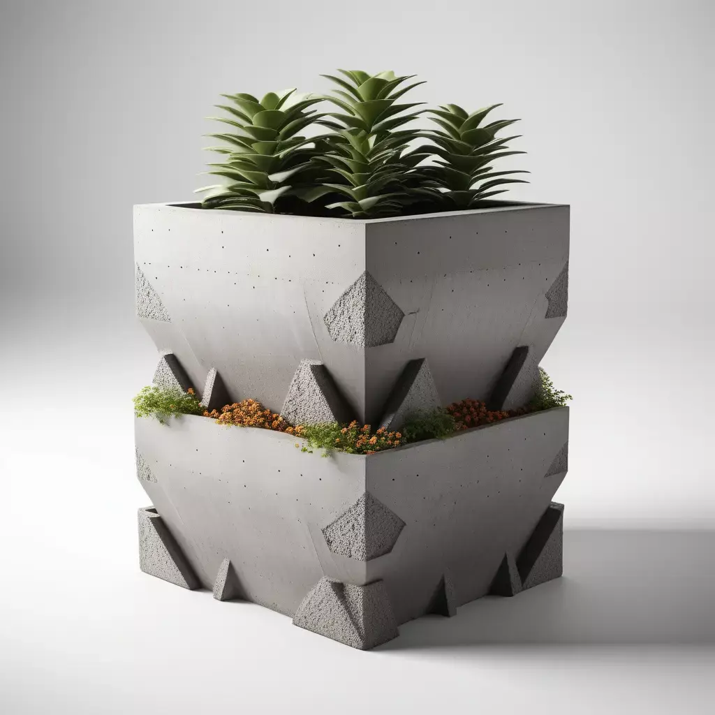 Modern Geometric Concrete Planter 3D model