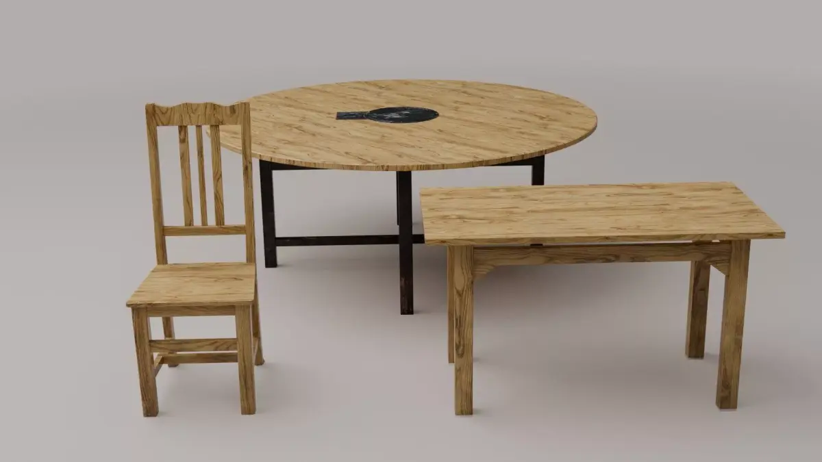 Wooden Round Table and Chair Dining Room Furniture 3D model
