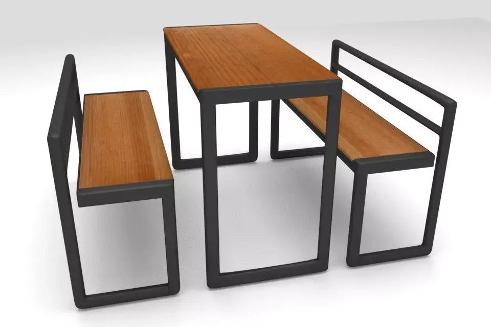 Fast food bench and chairs Low-poly 3D model