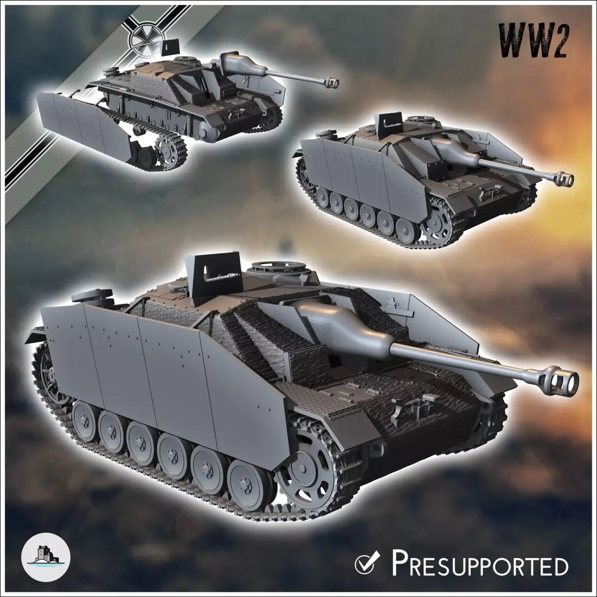 Sturmgeschutz StuG III AusfG 1944 late production - miniatures t 3D print model