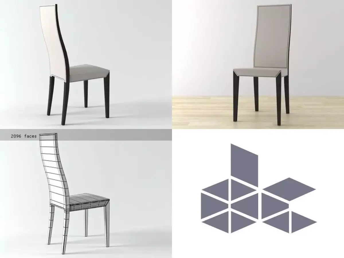 Lady four different chairs with geometric design Free 3D model