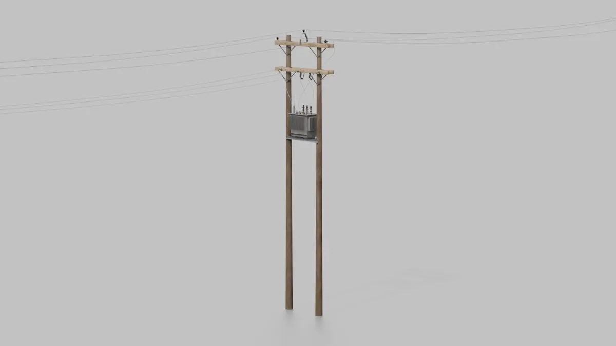 Utility Pole - H-Frame with Transformer 3D model