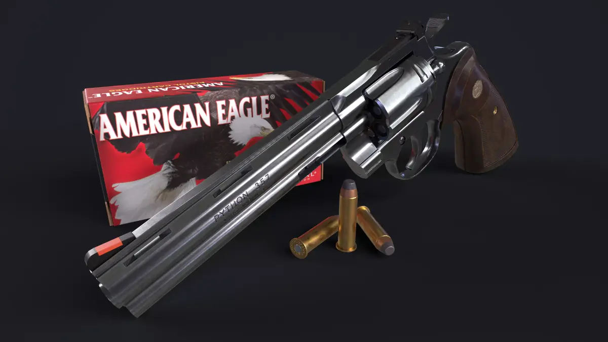 Colt Python 357 with Ammo Box and Bullets Low-poly 3D model