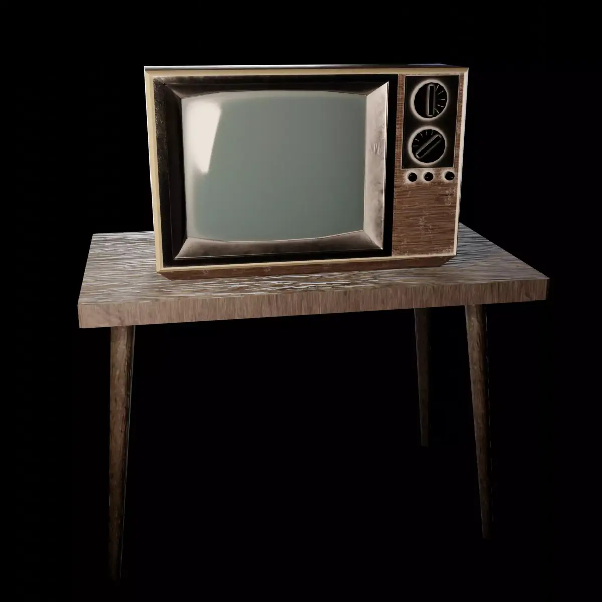 Old TV - table set Low-poly 3D model