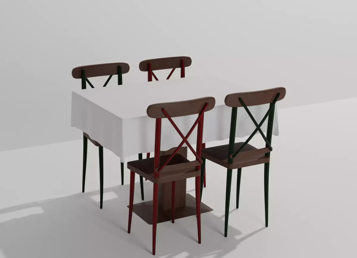 Wooden Tableset  Wooden Table Chair Tablecloth Free 3D model