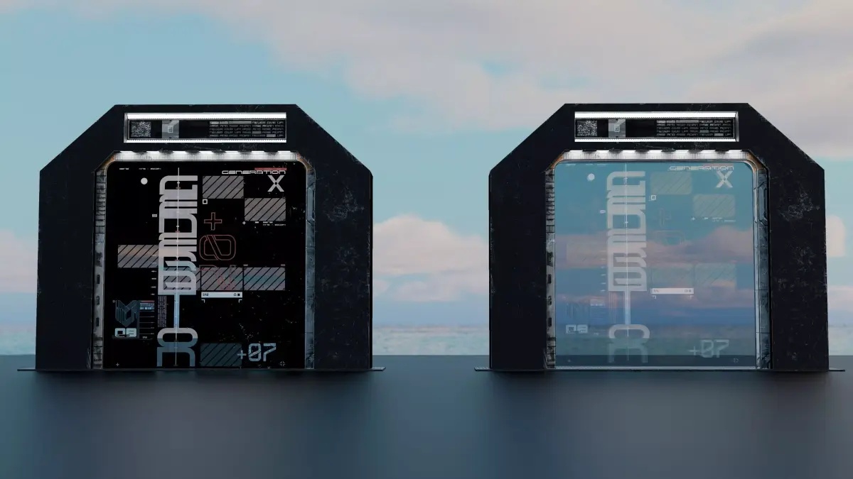 Cyberpunk Sci-Fi Glass Door with Holographic UI Low Poly Low-poly 3D model
