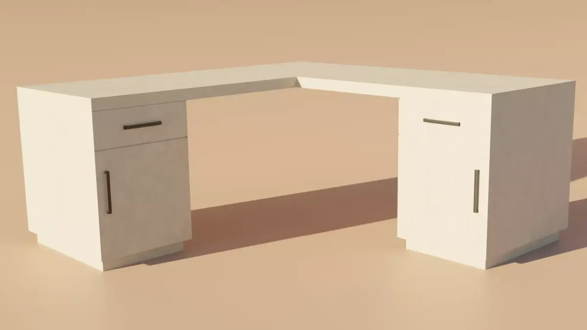 Wooden White Corner Desk Free 3D model