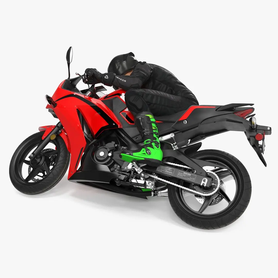 Racing Motorcycle with Rider Turning 3D model