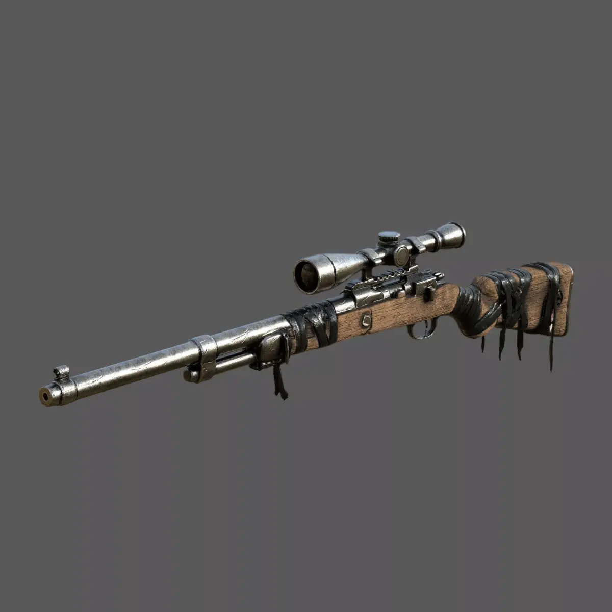 Post-Apocalyptic Rusty Sniper Rifle  Low-poly 3D model