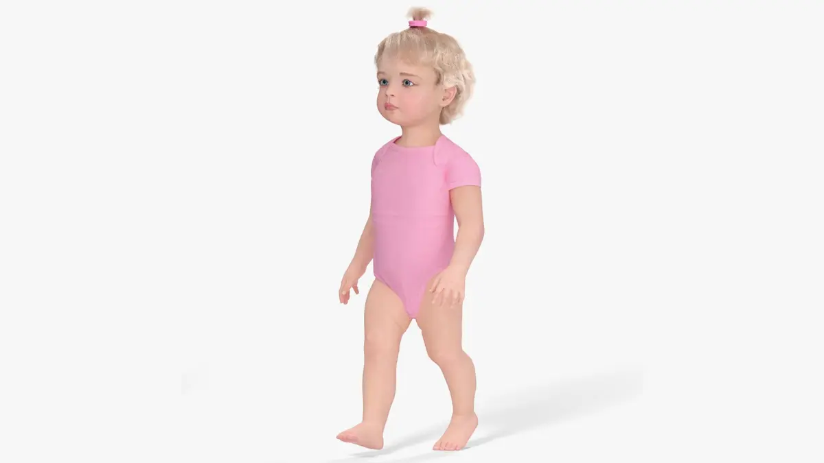 One Year Old Girl in Bodysuit Fur Rigged 3D model