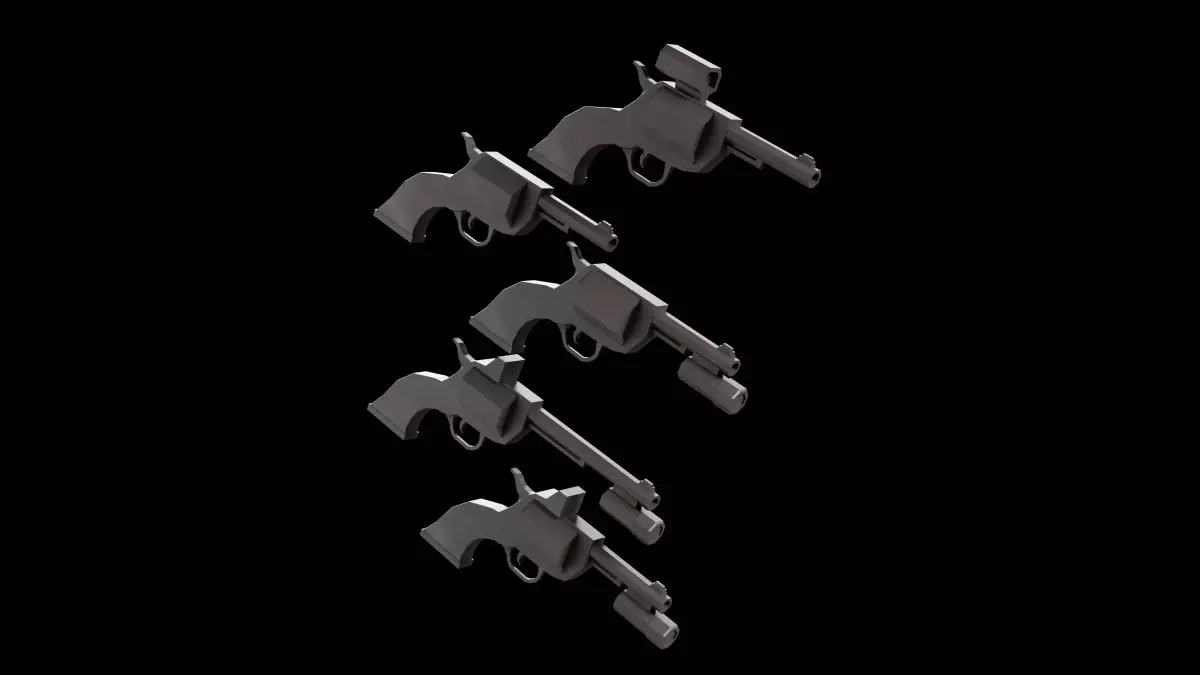 Stylized Low Poly RevolverV2 -5 Variations Game Ready Low-poly 3D model