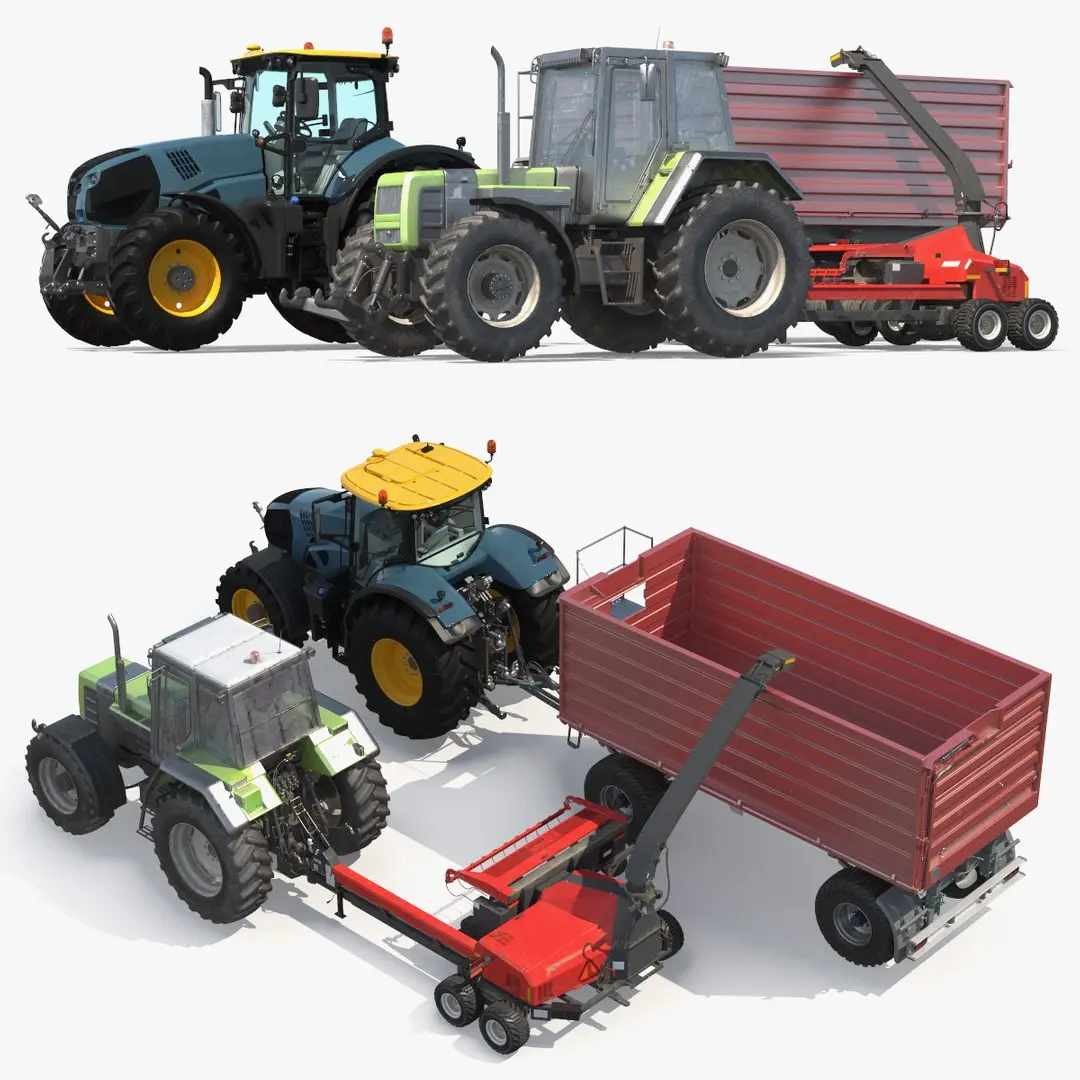 Self Propelled Forage Harvester Trailer and Tractor 3D model purchase