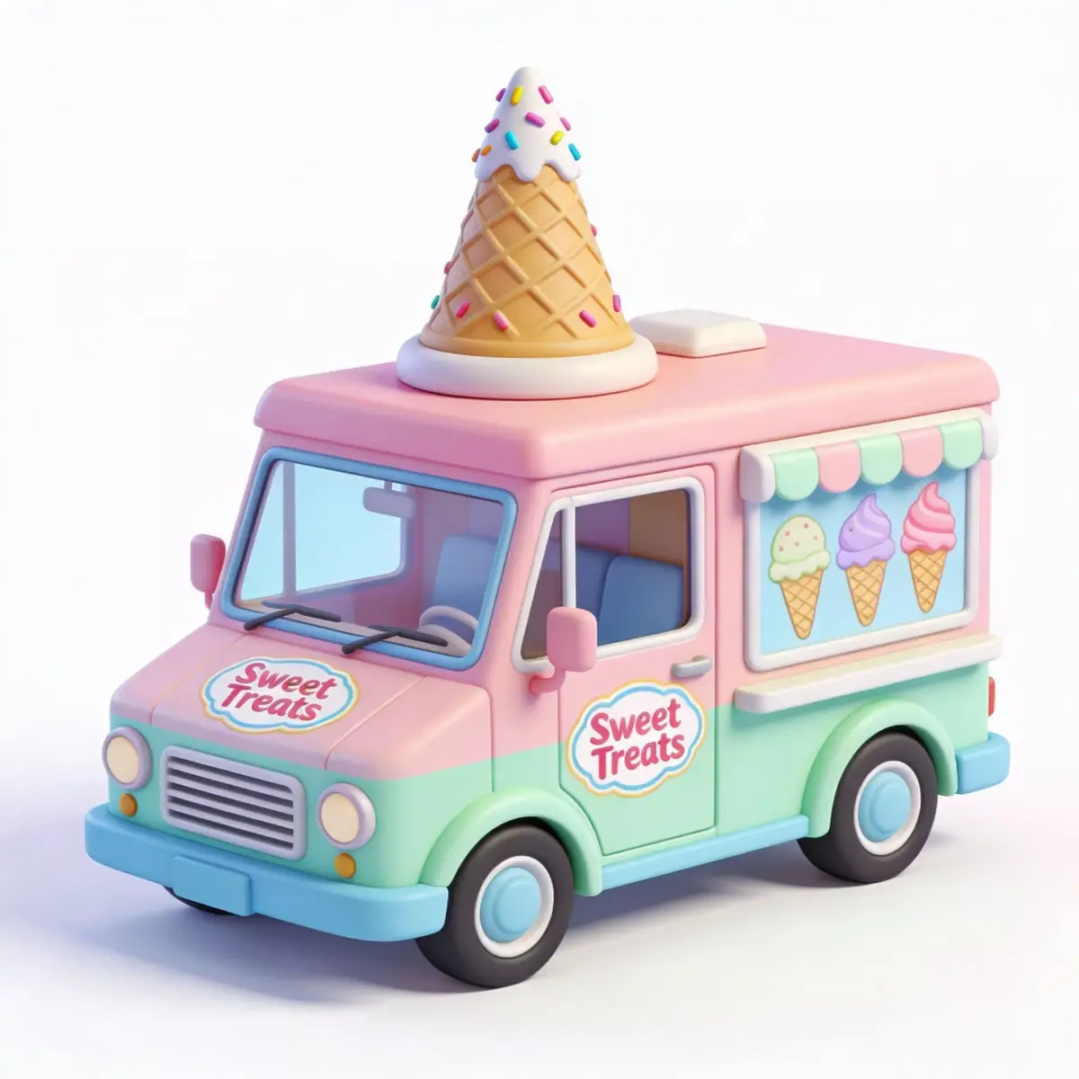 Stylized 3D Pastel Ice Cream Truck Model Low-poly 3D model