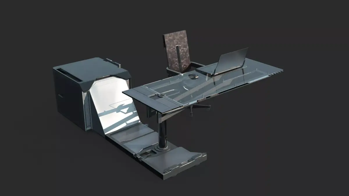 Future sci-fi office desk and chair combination 3D model