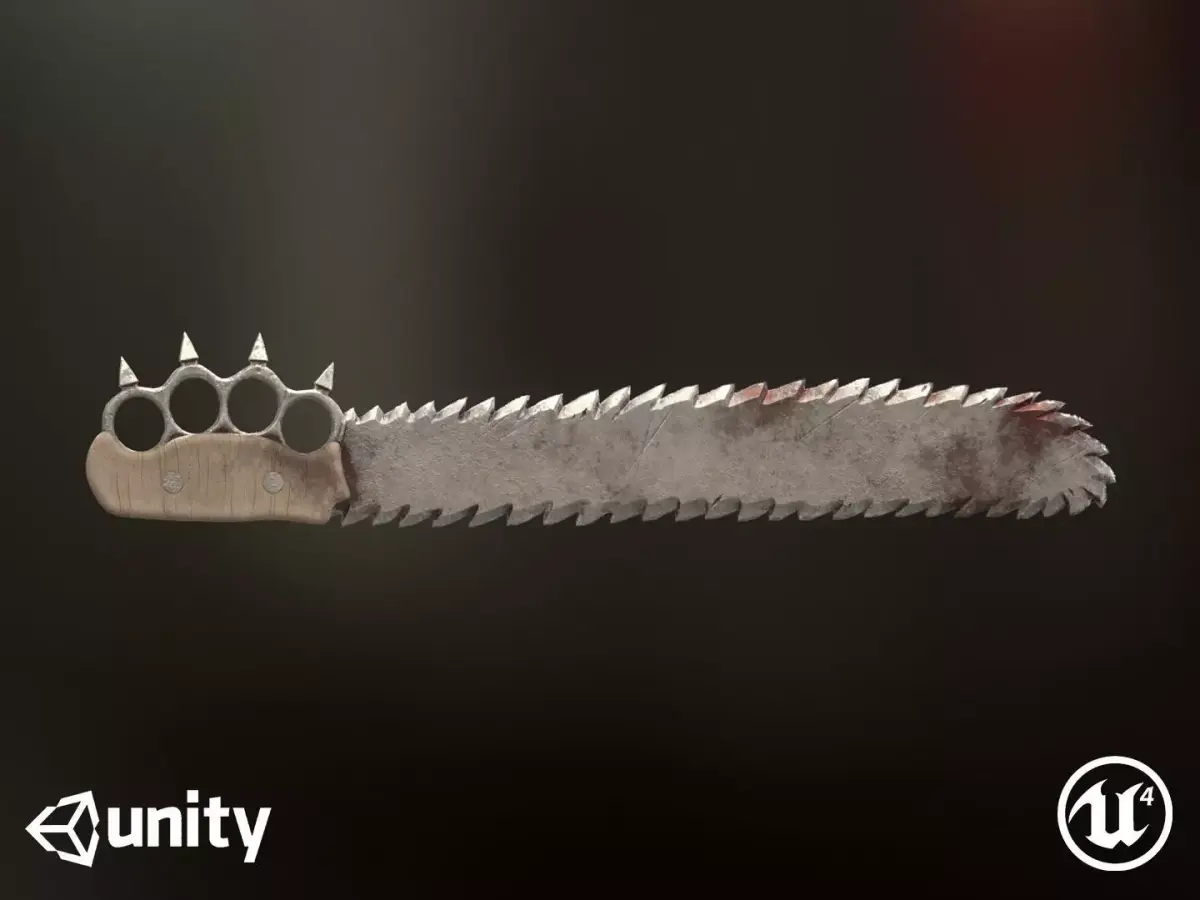 Machete with brass knuckles game ready Low-poly 3D model