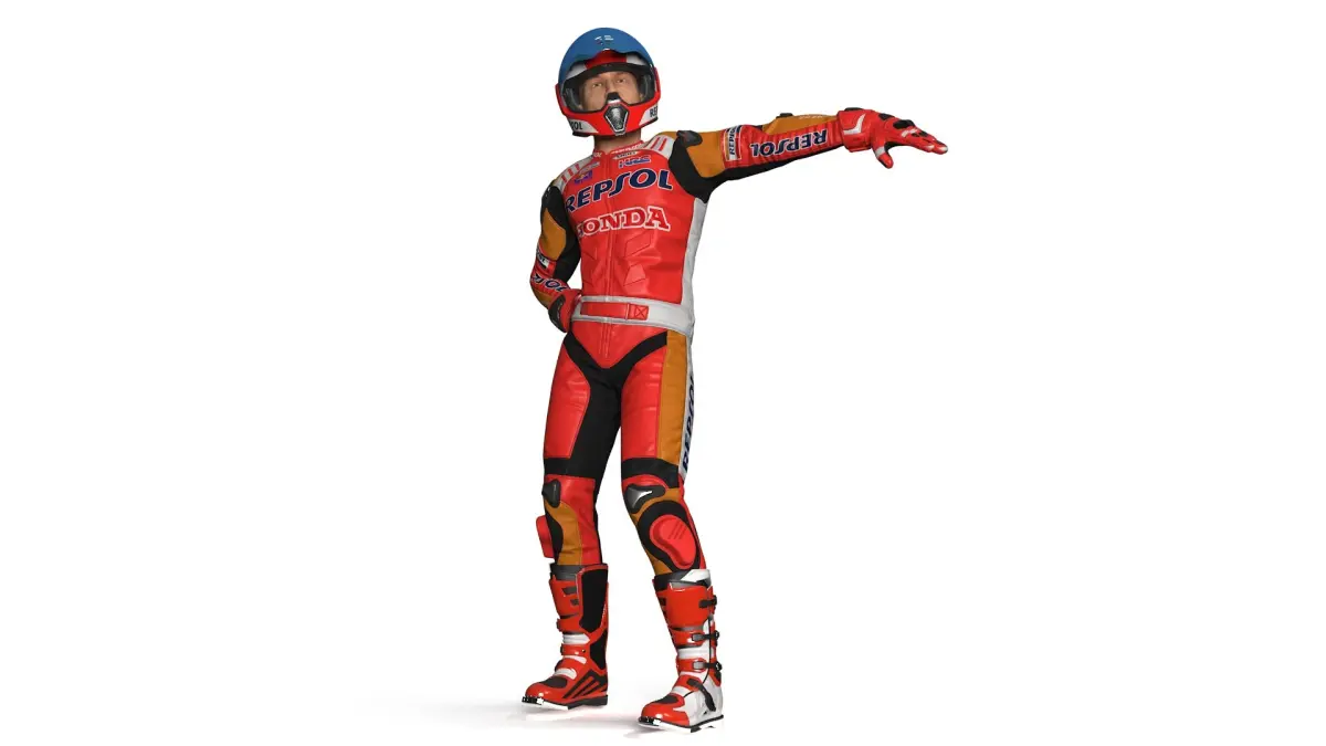 Bike Rider in Honda Motorcycle Race Suit Rigged 3D model purchase