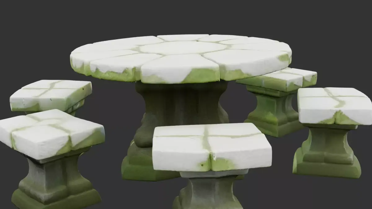 Stone Garden Table with Benches Low-poly 3D model