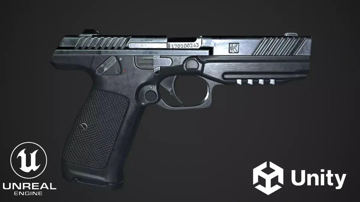 Lebedev pistol  PL-14  Low-poly 3D model