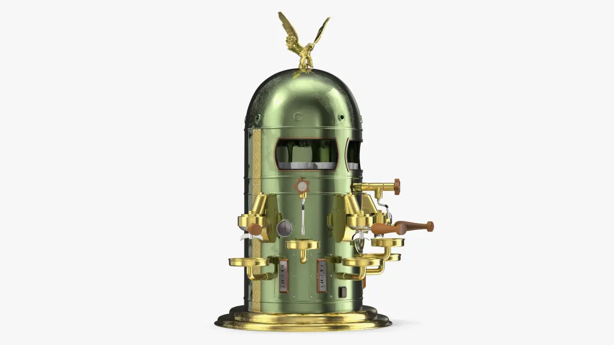 Vintage Espresso Machine With Empty Cups Green 3D model