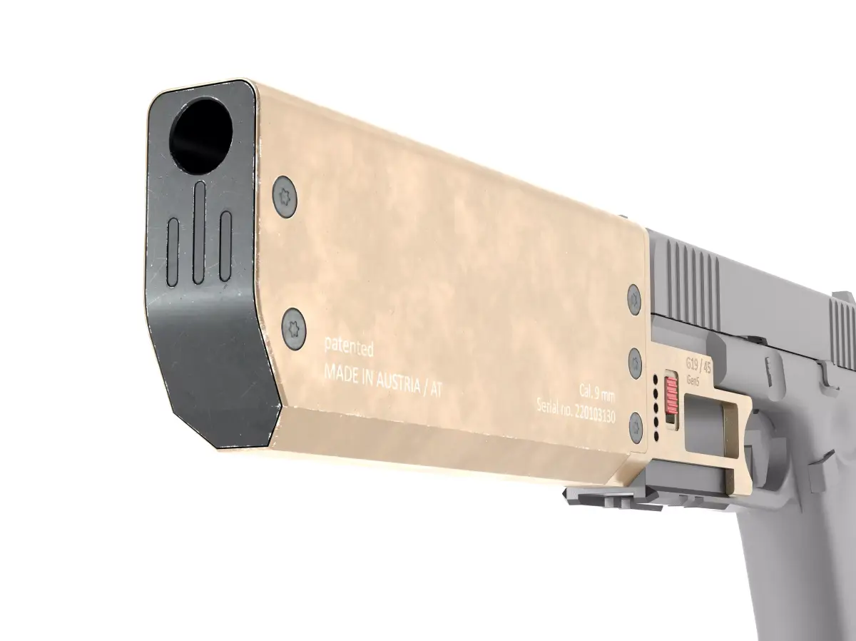 Fischer Development Suppressor FDE for Glock 19 Gen5 Low-poly 3D model