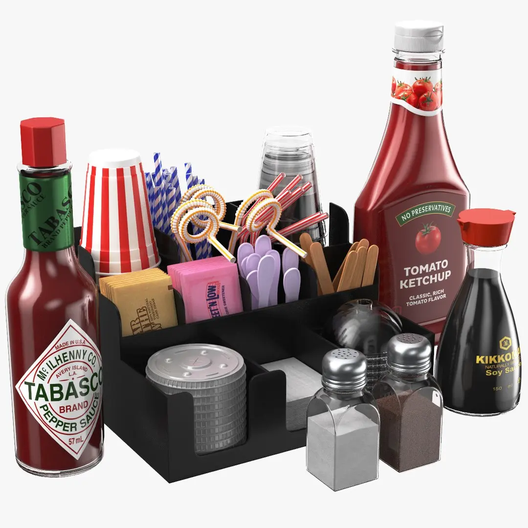 Condiments With Cup And Straws Organizer 3D model