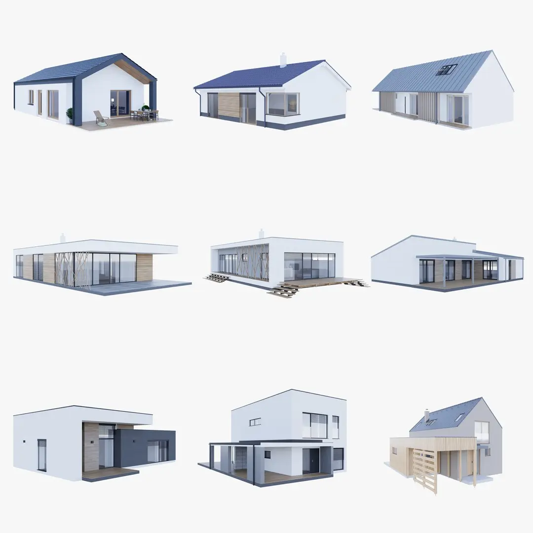 House Pack of 10 - Part 1 - Created with fully parametric Revit Families 3D model