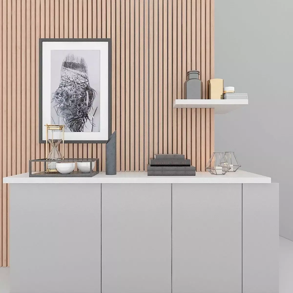 Shelf Cabinet with Houseware Free 3D model