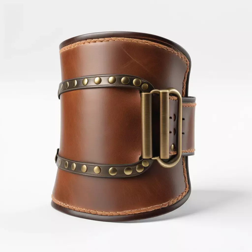 Worn Leather Bracer with Brass Buckle 3D model
