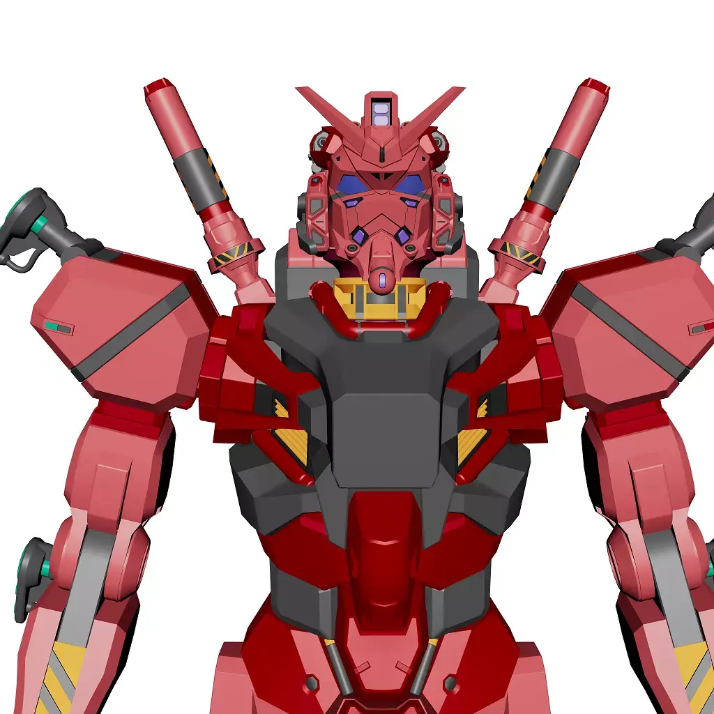 Red Gundam  GQuuuuuuX 3DModel NoRig NoTexture Low-poly 3D model Low-poly 3D model