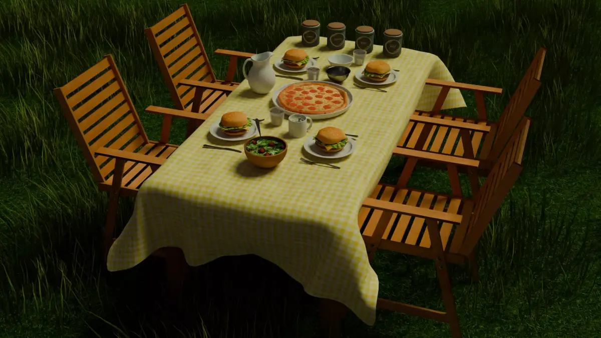 Picnic scene Low-poly 3D model