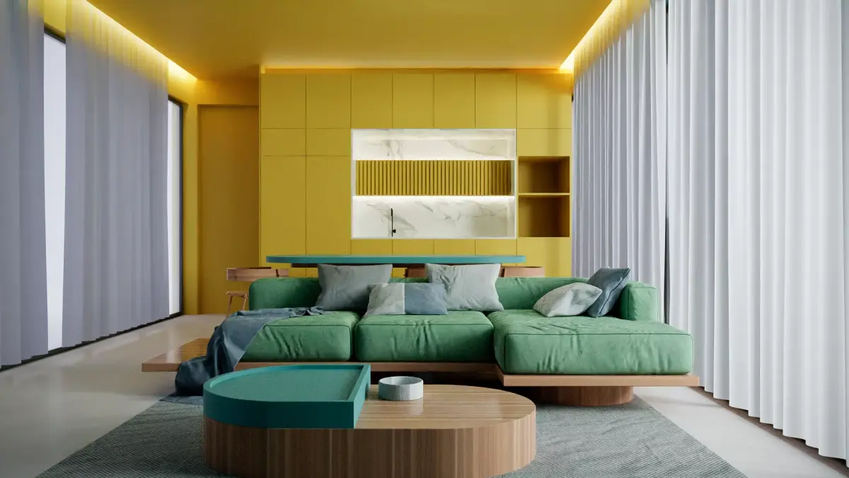 Interior C modern living room with walls and furniture Free 3D model