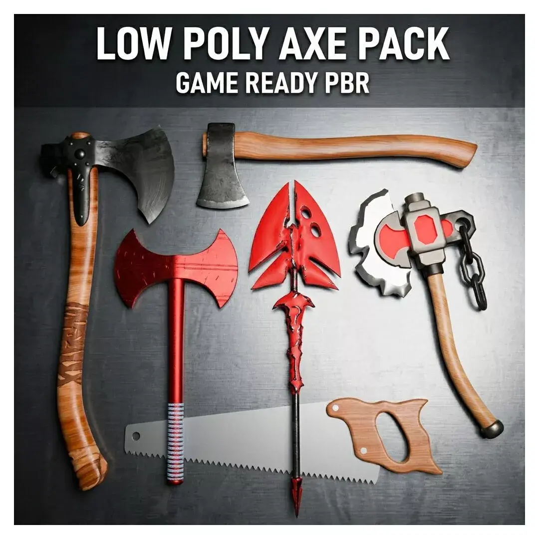 Axe Pack Game Ready PBR 5 Realistic And Stylized Melee Weapons Low-poly 3D model