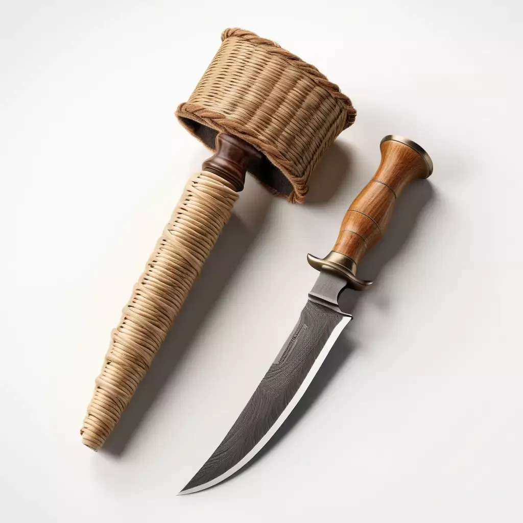 Damascus Hunting Knife Woven Scabbard 3D model