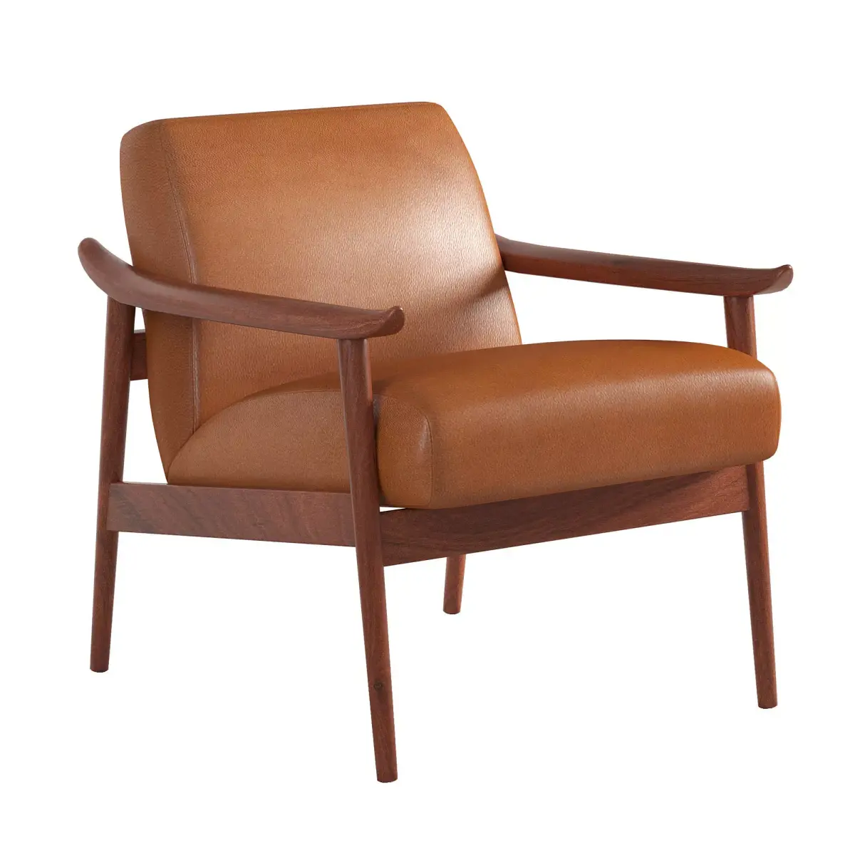 Mid-Century Leather Show Wood Chair Free 3D model