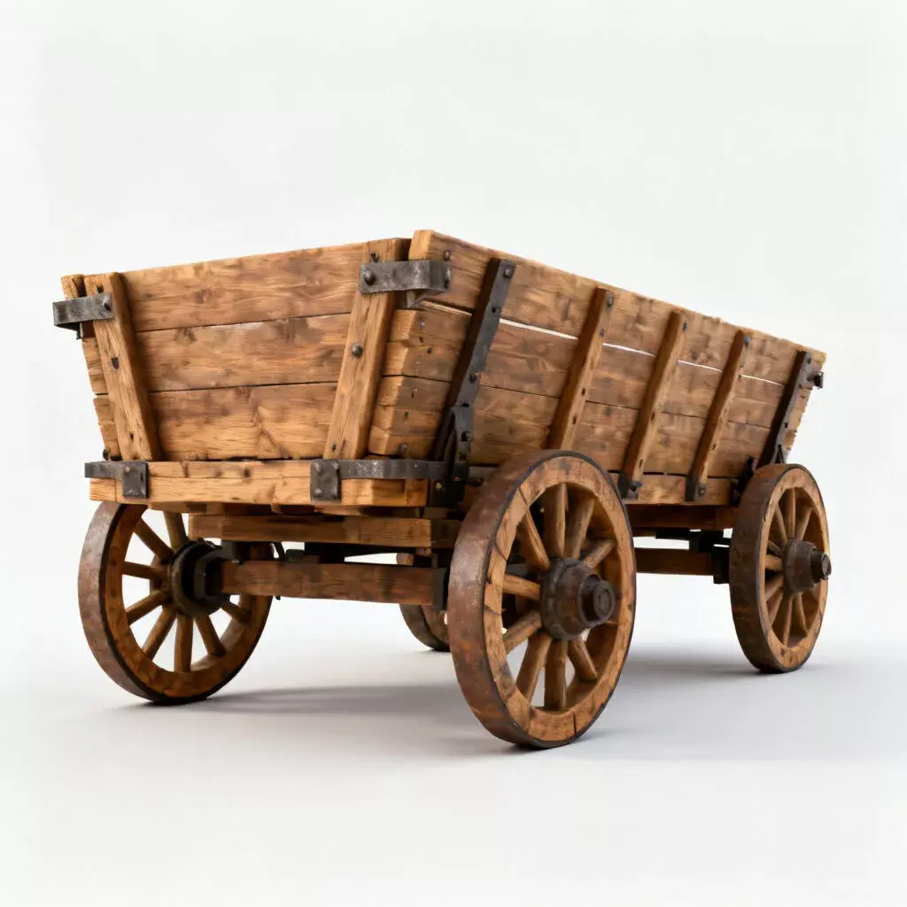 Vintage Heavy Wooden Freight Wagon 3D Model Low-poly 3D model