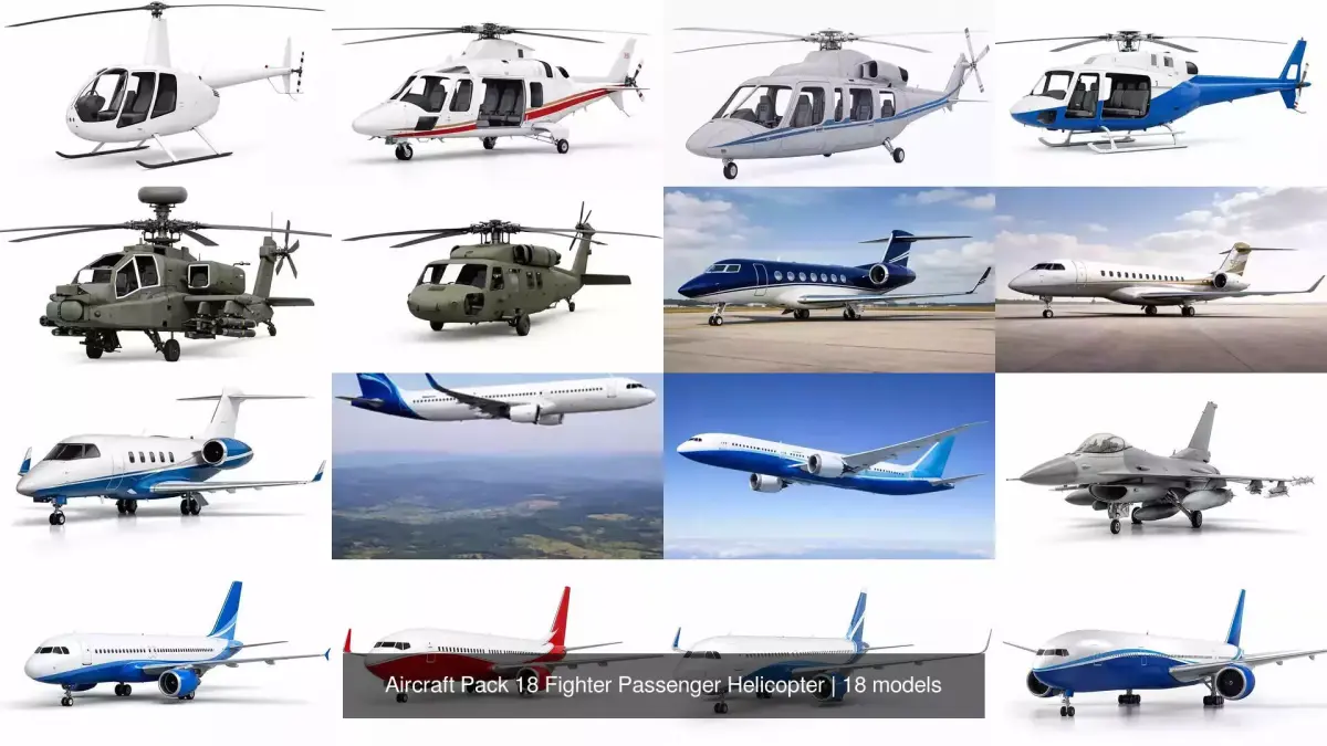 Aircraft Pack 18 Fighter Passenger Helicopter